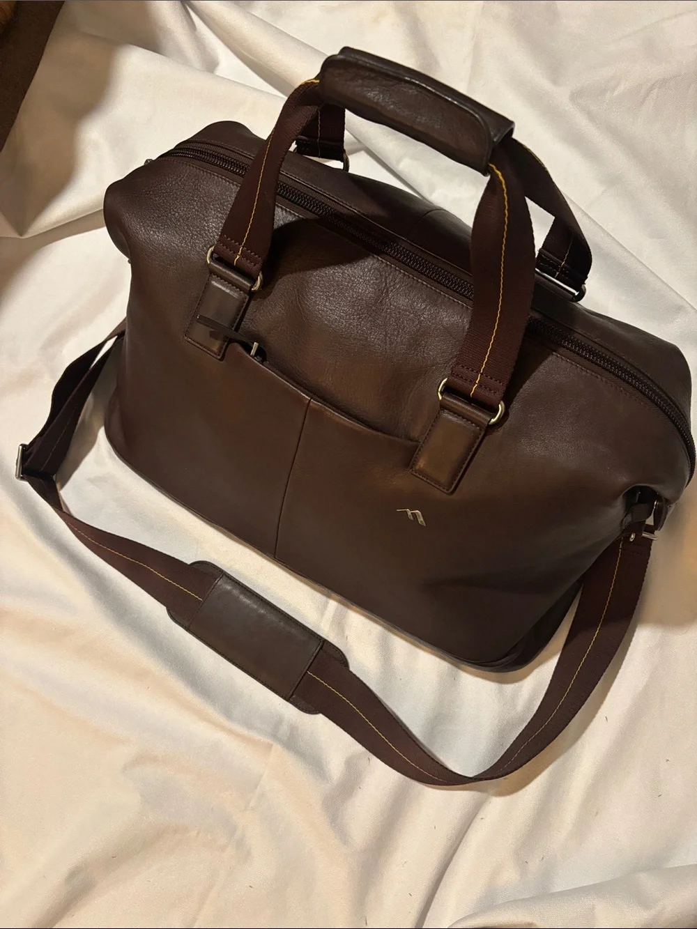 Brenthaven Premium Mercer Weekender Brown Leather Duffel Bag w/ Removable Strap